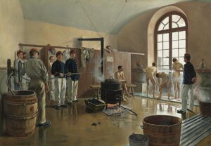 Eugene Chaperon La douche au Regiment 1887