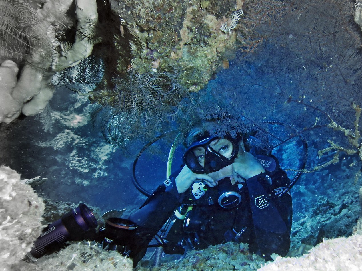 Une femme en combinaison qui pratique la plongée sous marine