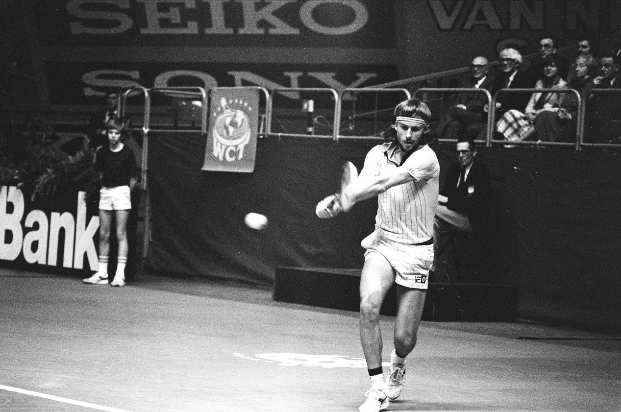 Le tennisman Björn Borg en train de jouer le 8 avril 1979