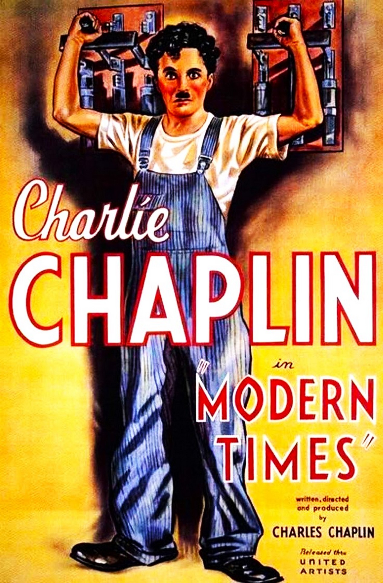 Affiche originale du film Les Temps Modernes sorti en 1936, de et avec Charlie Chaplin.