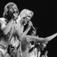 Photo en noir et blanc du groupe Pop suédois ABBA, prise lors de leur concert du 13/09/1979, au Northlands Coliseum à Edmonton, au Canada. Première date de leur tournée nord-américaine 1979.