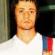 Photo du joueur de football français Bernard Lacombe, pour l'album Panini de l'Euro 1977, figurine N°107.