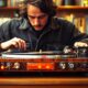 Jeune DJ en train de régler un disque vinyle