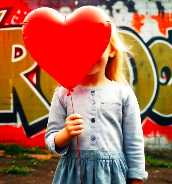 Ballon rouge tenu par une petite fille