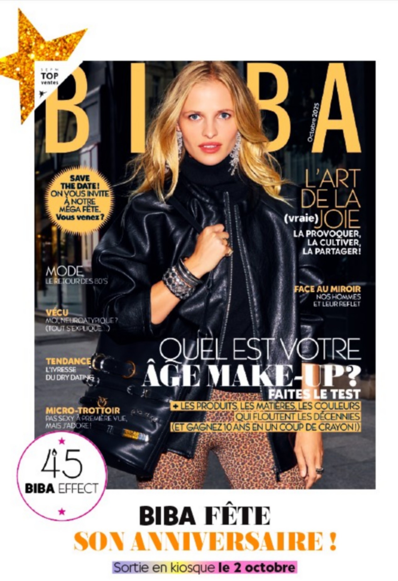 Couverture de Biba du 2 octobre 2025 pour les 45 ans du magazine