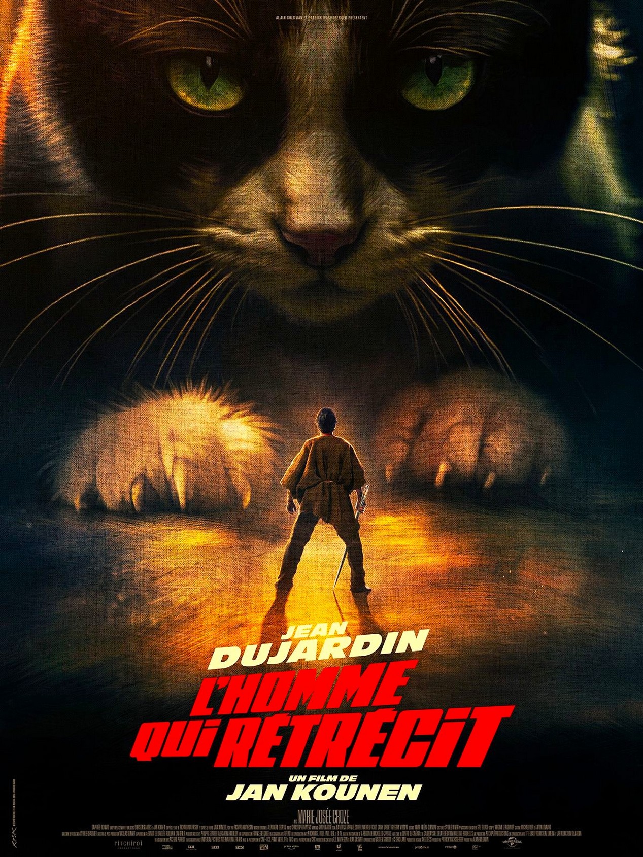 Affiche du film l'homme qui rétrécit avec Jean Dujardin sorti le 22 octobre 2025