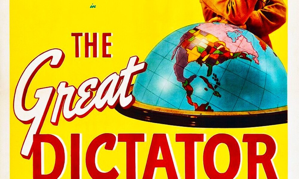 Affiche en couleurs du film Le Dictateur sorti en 1940, avec Charlie Chaplin