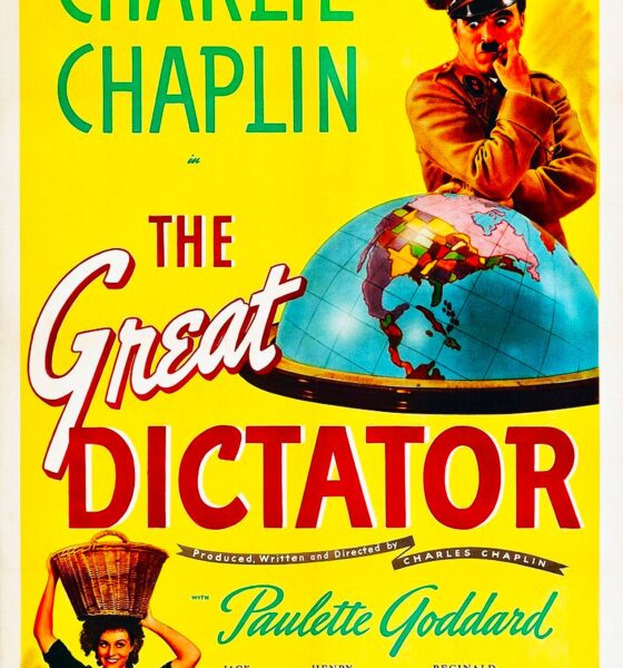 Affiche en couleurs du film Le Dictateur sorti en 1940, avec Charlie Chaplin