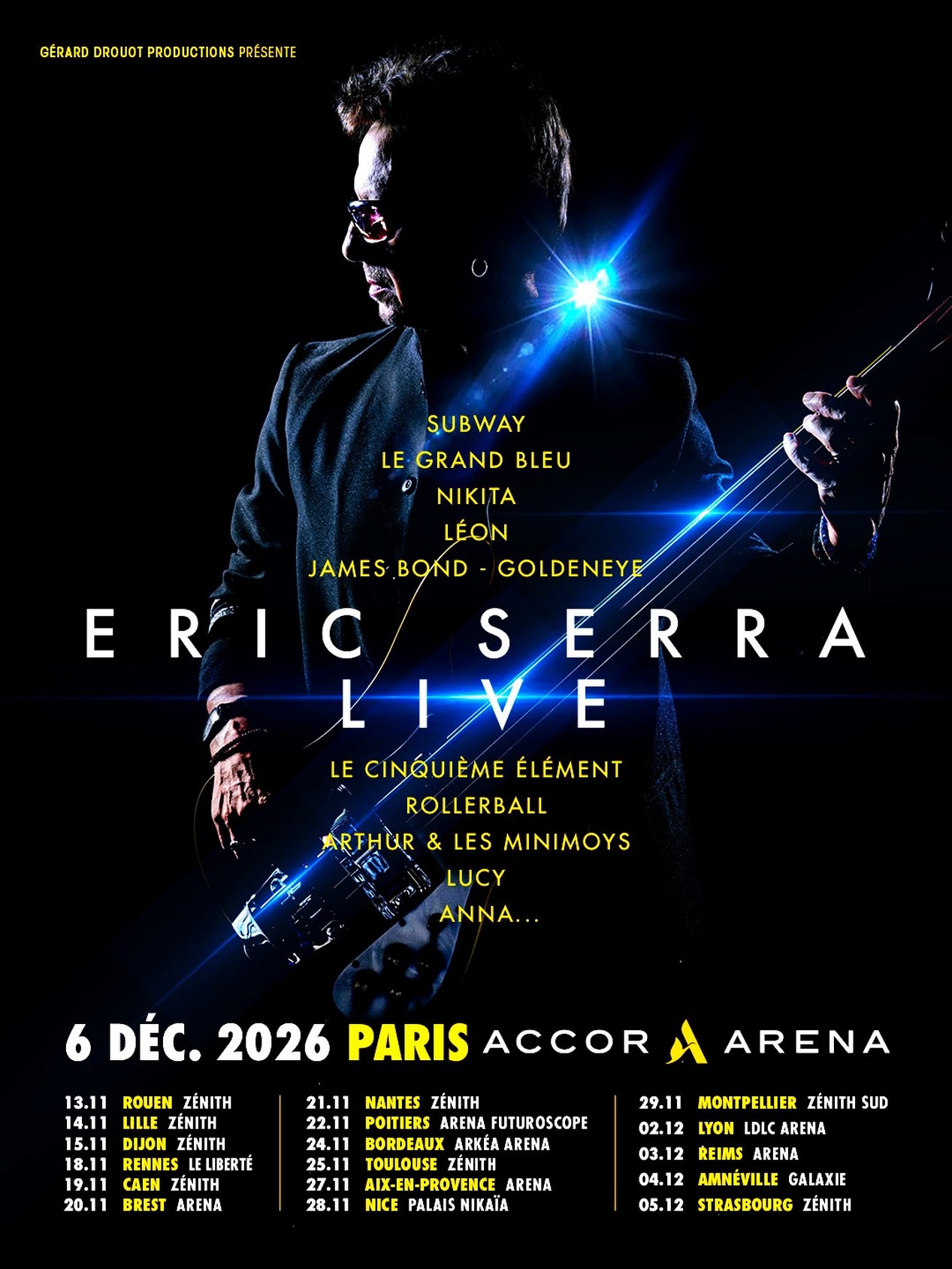 Affiche de la tournée du compositeur de musiques de films Éric Serra pour 2026