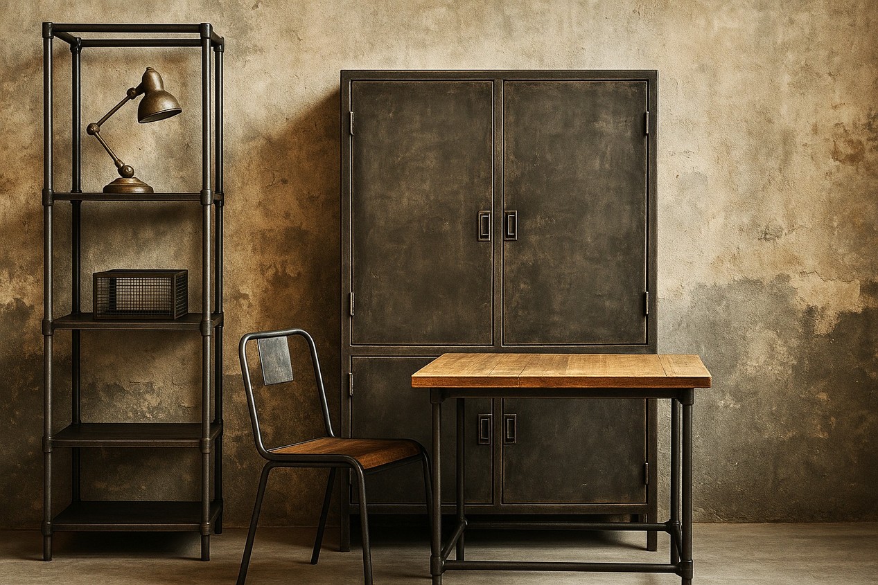 Meubles vintage en structures métalliques et tubes d'acier