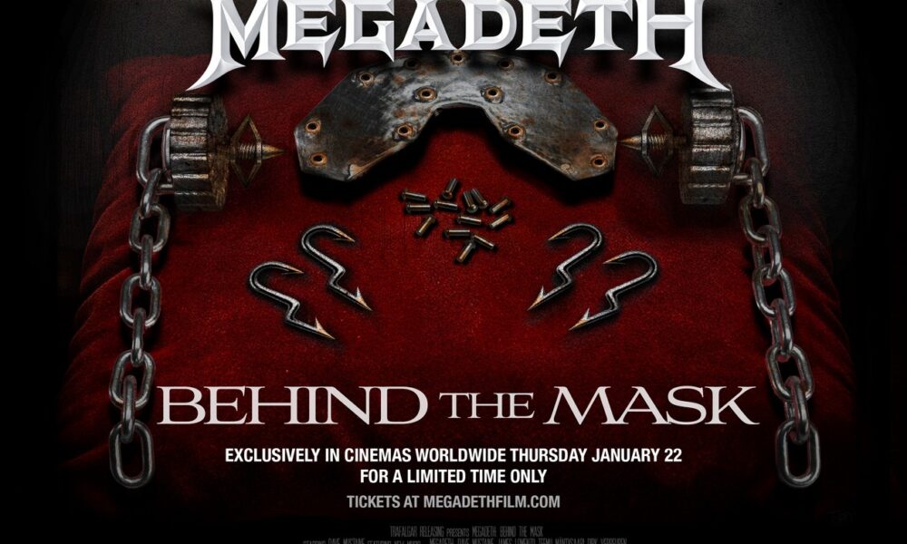 Affiche du film documentaire retraçant la carrière du groupe de rock Megadeth : Behind The Mask