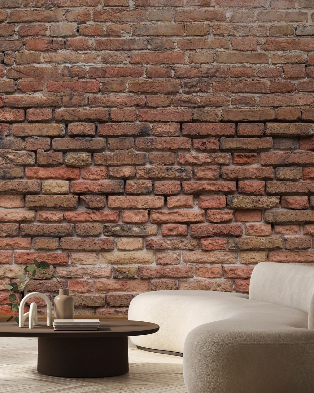 Papier peint qui représente un mur de briques anciennes