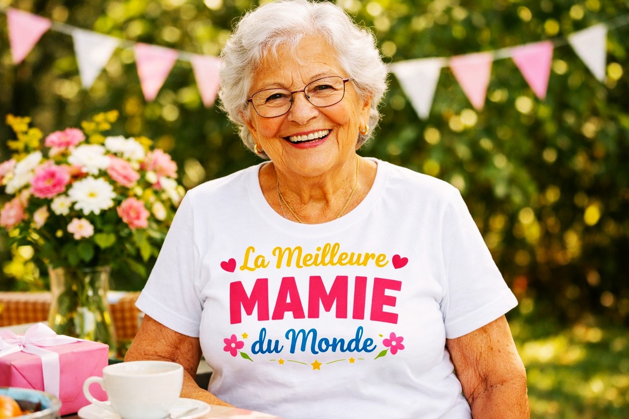 Mamie qui sourit dans son jardin