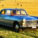 Voiture Peugeot 404 Berline Grand Tourisme Super Luxe de 1966 couleur grise dans un champ