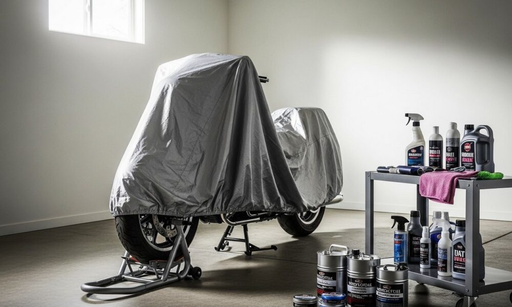 Moto bâchée pour l'hivernage