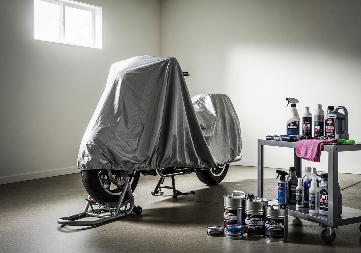 Moto bâchée pour l'hivernage