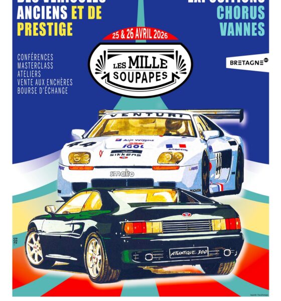 Affiche du salon de voitures anciennes Les Mille Soupapes de Vannes les 25 et 26 avril 2026