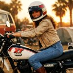 Jeune femme pilotant une moto Yamaha XT 500