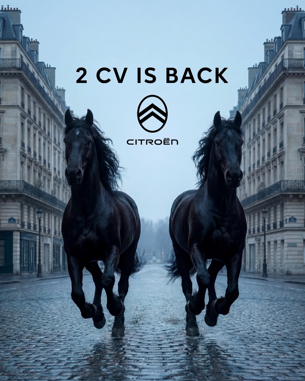 Affiche pour le retour de la Citroën 2 chevaux