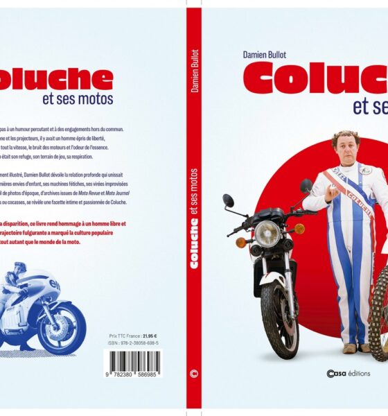 Couverture du livre Coluche et ses motos à paraître le 13 mai 2026
