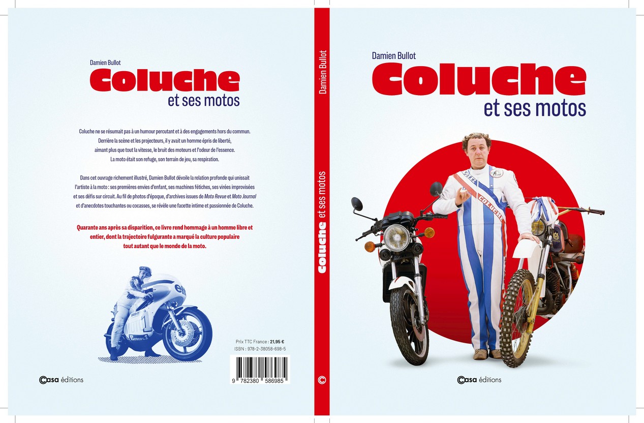Couverture du livre Coluche et ses motos à paraître le 13 mai 2026