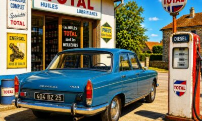 Peugeot 404 Diesel bleue station service vintage