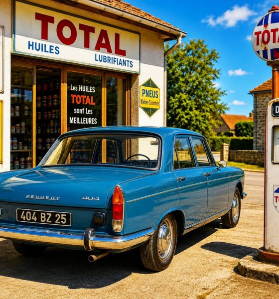 Peugeot 404 Diesel bleue station service vintage