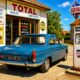 Peugeot 404 Diesel bleue station service vintage