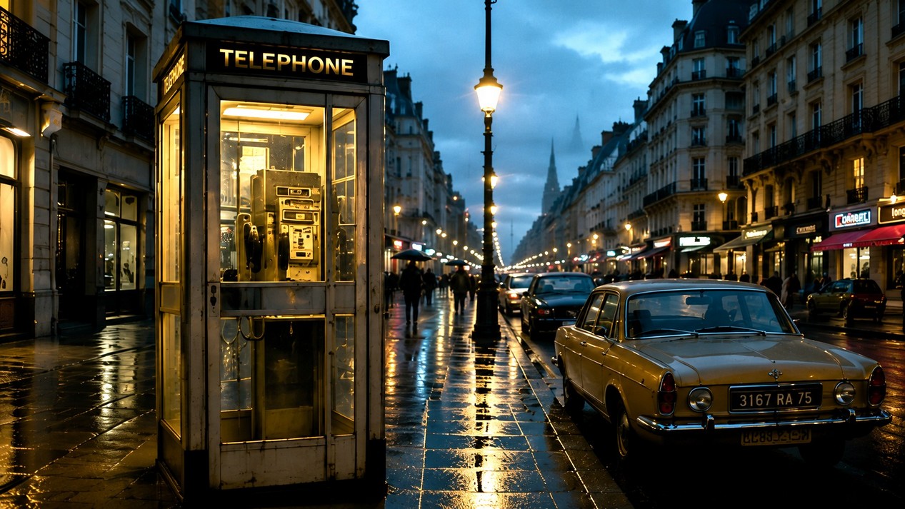 Cabine téléphonique à Paris dans les années 80