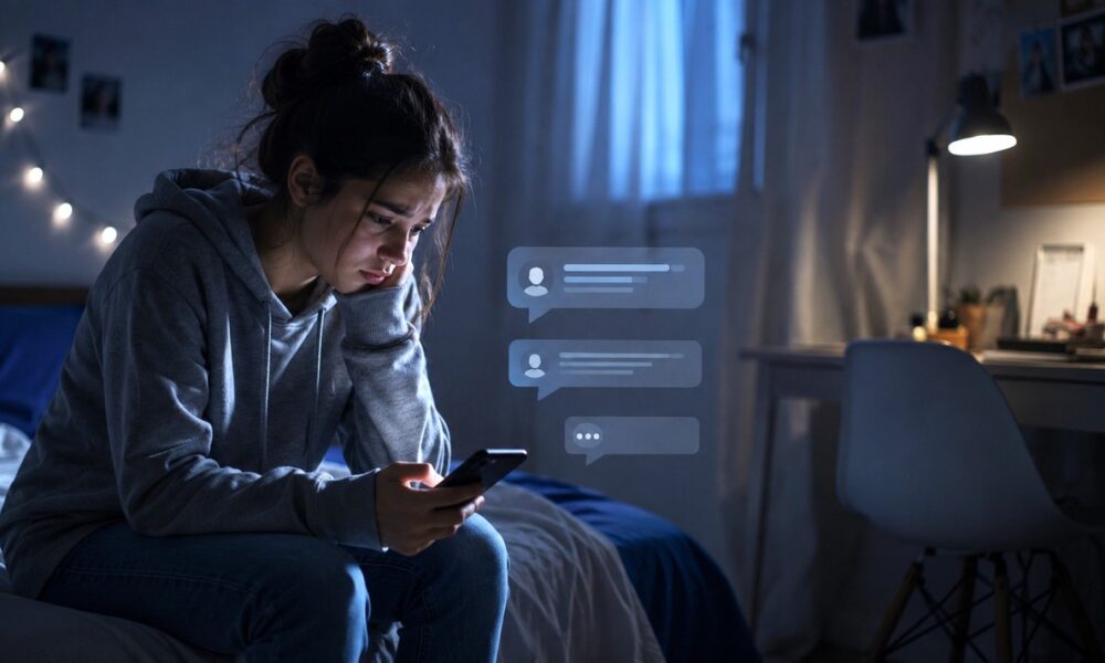 jeune adolescente devant son smartphone