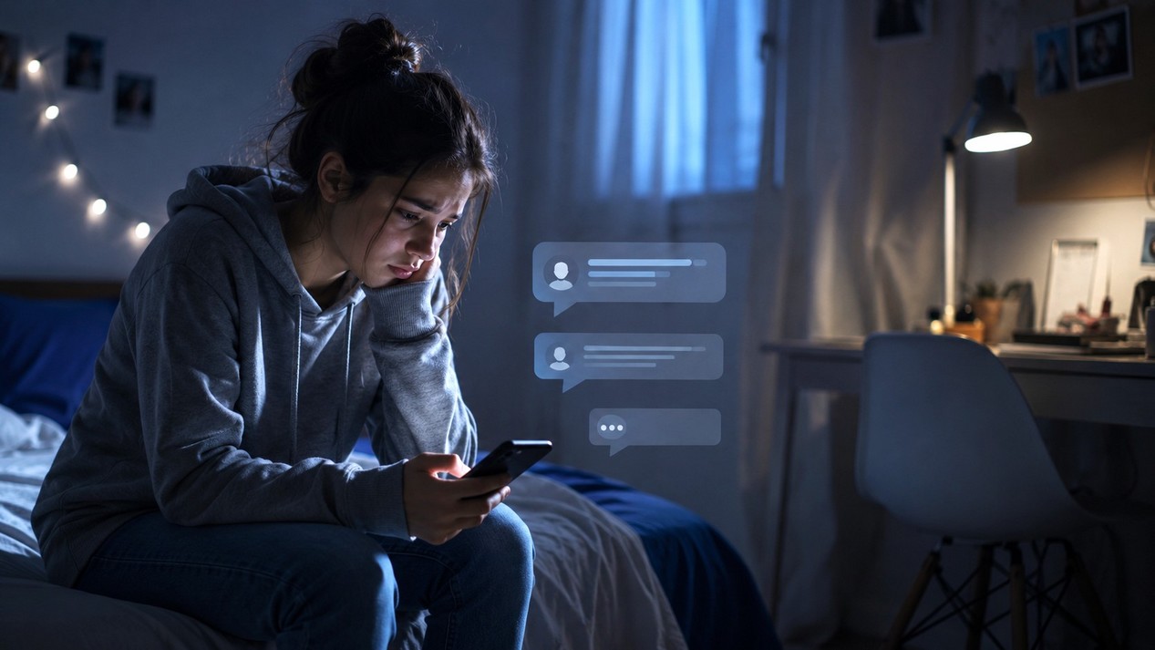 jeune adolescente devant son smartphone