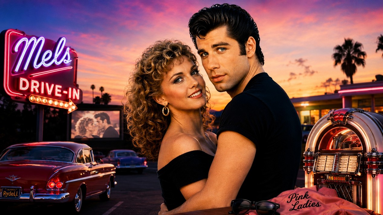 John Travolta et Olivia Newton-John dans le film GREASE sorti en 1978