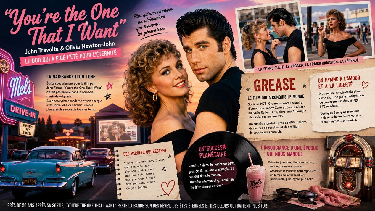 John Travolta et Olivia Newton John dans le film Grease sorti en 1978