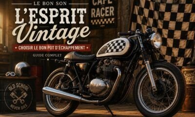 moto cafe racer vintage avec réservoir drapeau à damiers