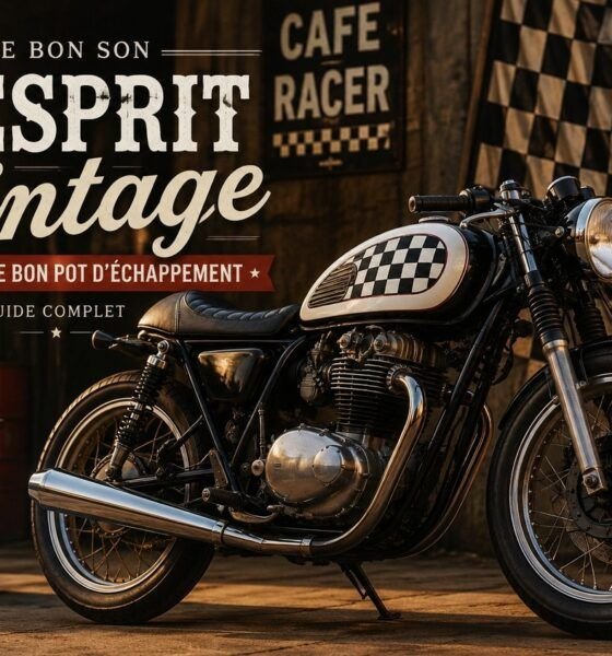 moto cafe racer vintage avec réservoir drapeau à damiers