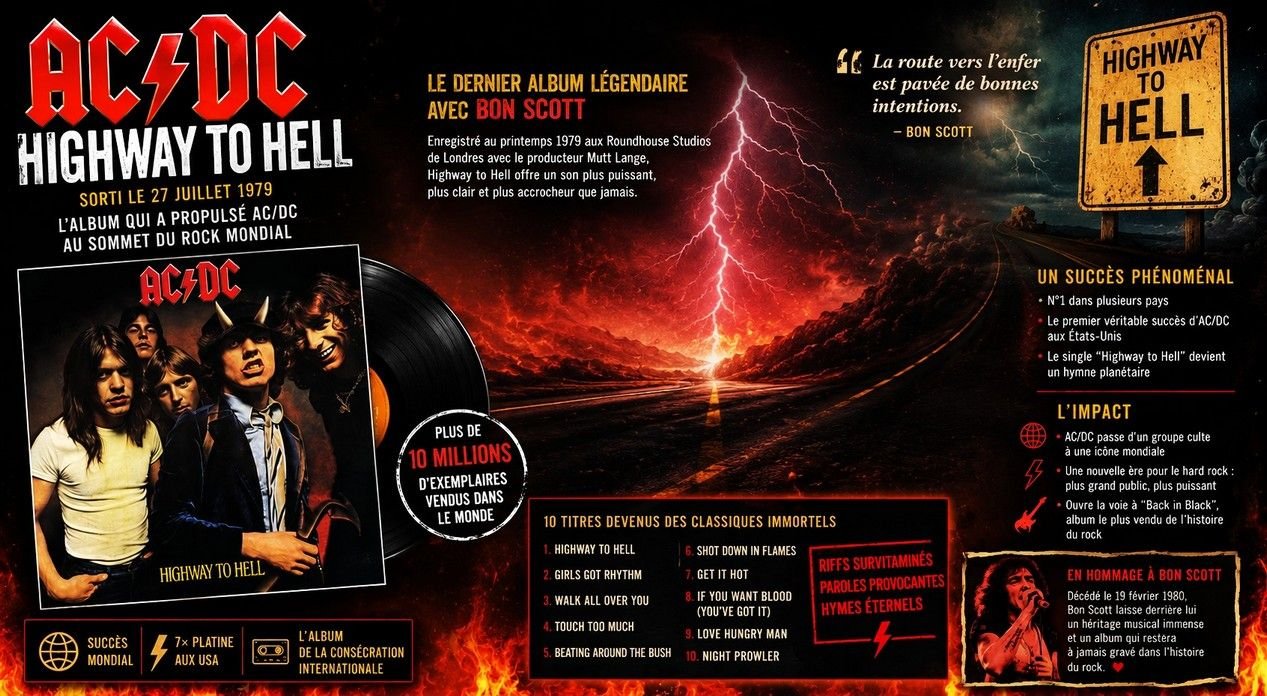 Highway To Hell le 6ème album d'AC/DC sorti le 27 juillet 1979