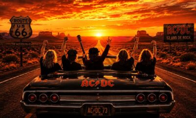 Le groupe de hard rock australien AC/DC en voiture
