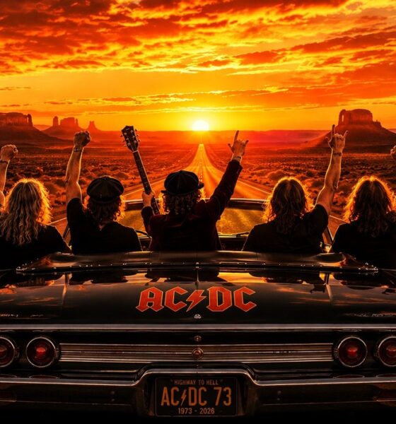Le groupe de hard rock australien AC/DC en voiture
