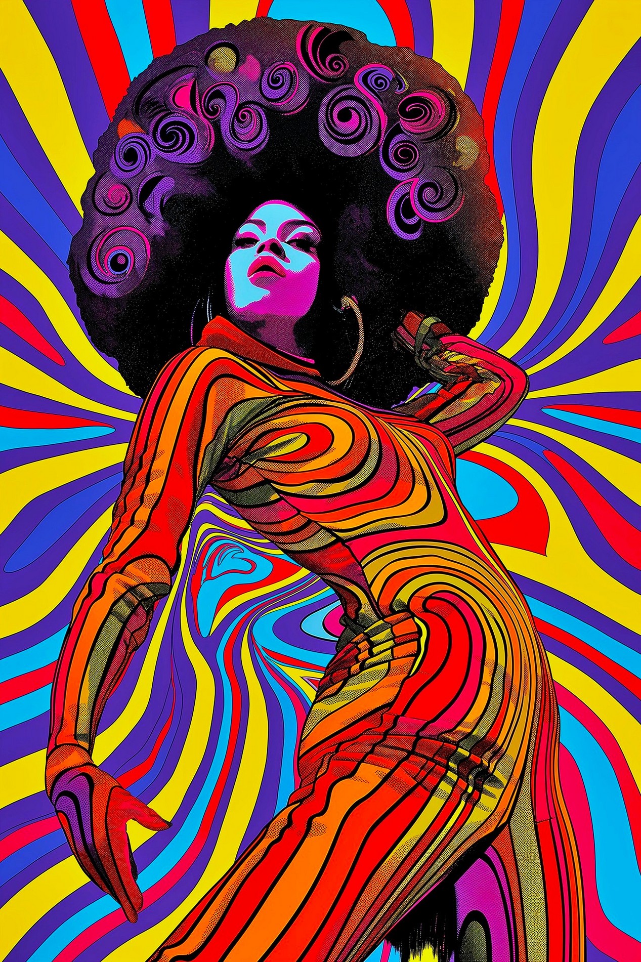 femme psychédélique qui danse le disco