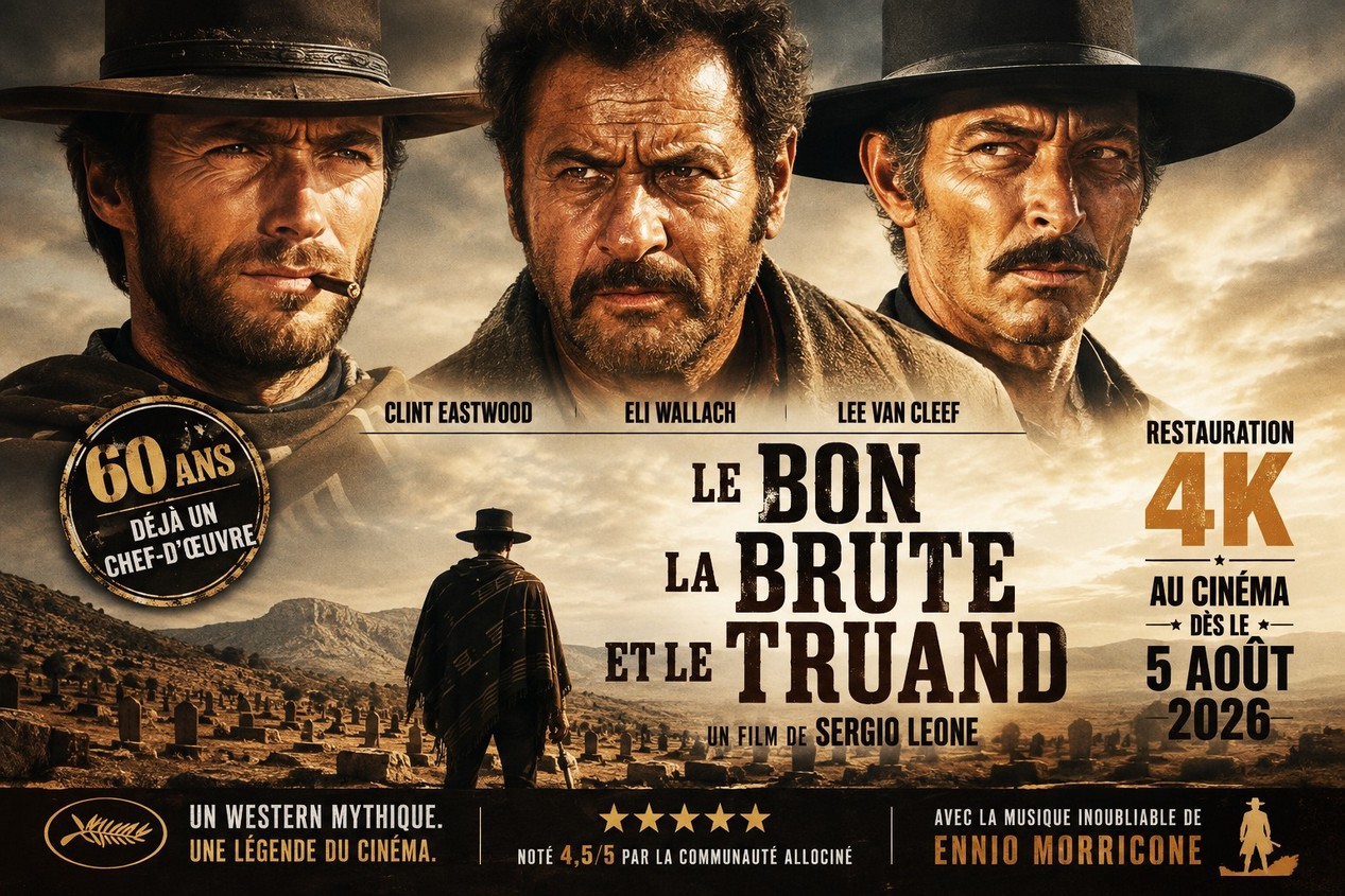 Affiche du film Le bon, la brute et le truand à l'occasion de sa ressortie cinéma le 5 août 2026