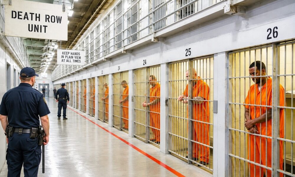 Prison américaine le couloir de la mort avec des prisonniers habillés en orange
