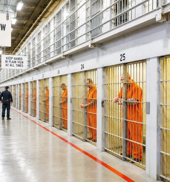 Prison américaine le couloir de la mort avec des prisonniers habillés en orange